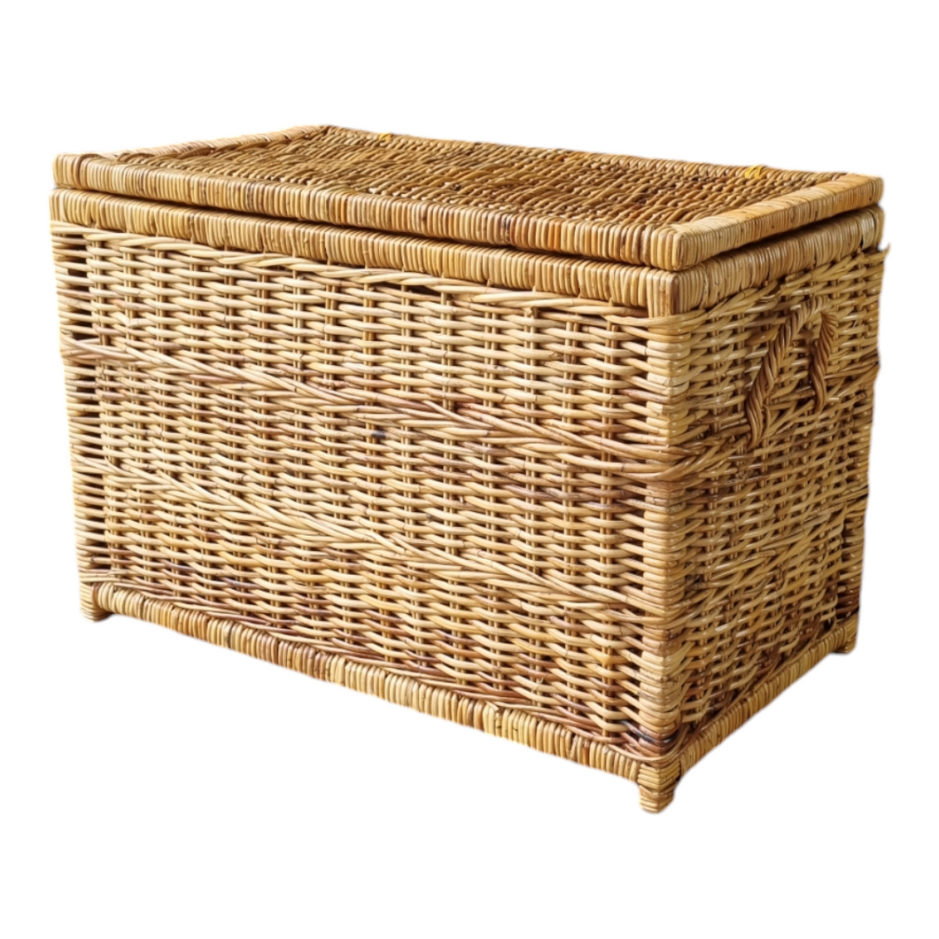 LARGE WICKER STORAGE TRUNK BLANKET BOX CHEST